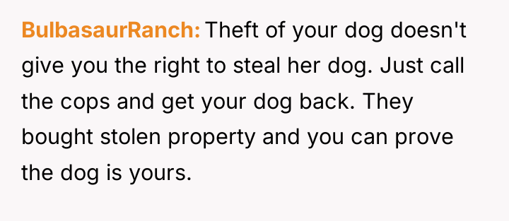 BulbasaurRanch Theft of your dog doesn't give you the right...