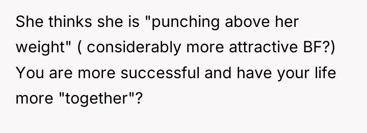 She thinks she is "punching above her weight" ( considerably...