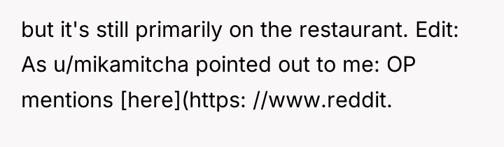 but it's still primarily on the restaurant. Edit: As u/mikamitcha...