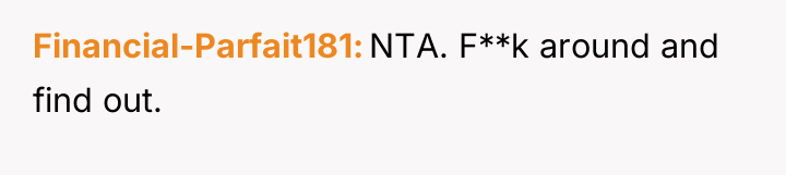 Financial-Parfait181 NTA. F**k around and find out.