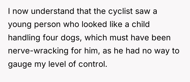I now understand that the cyclist saw a young person...