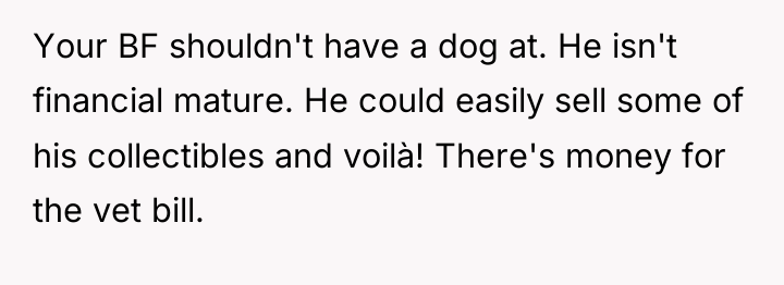 Your BF shouldn't have a dog at. He isn't financial...