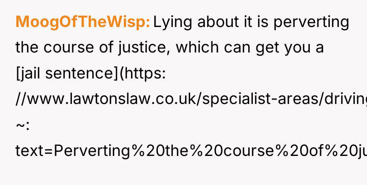 MoogOfTheWisp Lying about it is perverting the course of justice,...