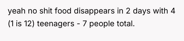 yeah no shit food disappears in 2 days with 4...