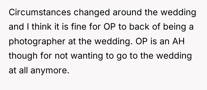 Circumstances changed around the wedding and I think it is...