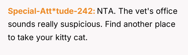 Special-Att*tude-242 NTA. The vet's office sounds really suspicious. Find another...