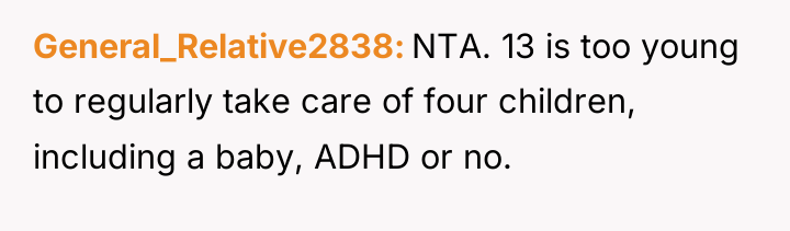General_Relative2838 NTA. 13 is too young to regularly take care...