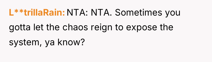 L**trillaRain NTA: NTA. Sometimes you gotta let the chaos reign...