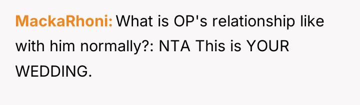 MackaRhoni What is OP's relationship like with him normally?: NTA...