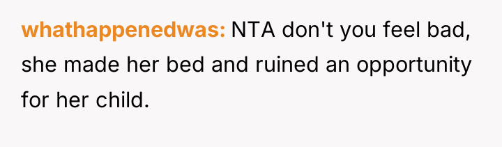 whathappenedwas NTA don't you feel bad, she made her bed...