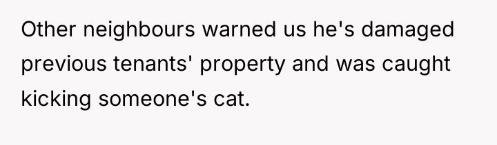 Other neighbours warned us he's damaged previous tenants' property and...