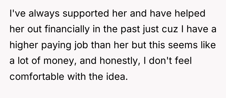 I've always supported her and have helped her out financially...