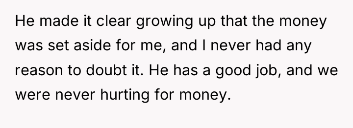 He made it clear growing up that the money was...