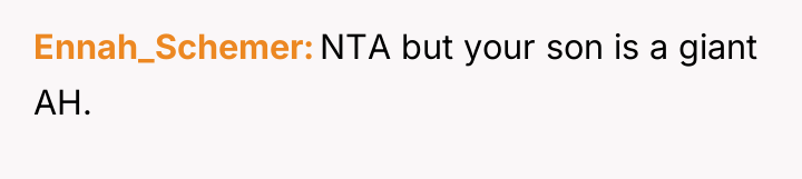 Ennah_Schemer NTA but your son is a giant AH.