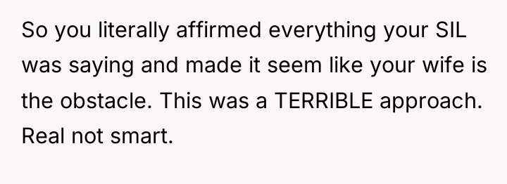 So you literally affirmed everything your SIL was saying and...