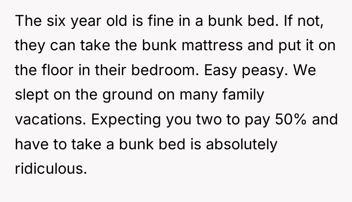 The six year old is fine in a bunk bed....