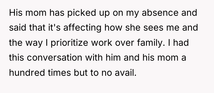 His mom has picked up on my absence and said...