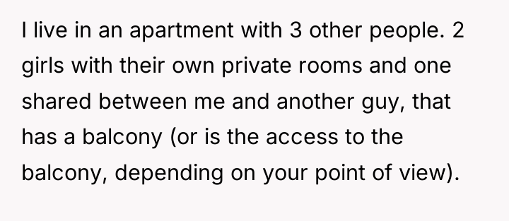 I live in an apartment with 3 other people. 2...