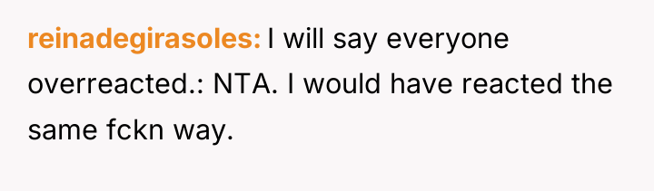 reinadegirasoles I will say everyone overreacted.: NTA. I would have...
