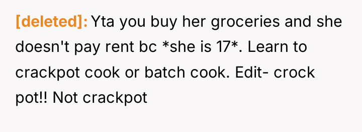 [deleted] Yta you buy her groceries and she doesn't pay...