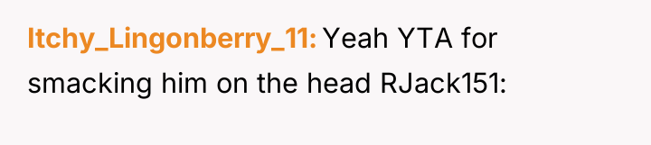 Itchy_Lingonberry_11 Yeah YTA for smacking him on the head RJack151: