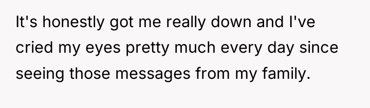 It's honestly got me really down and I've cried my...