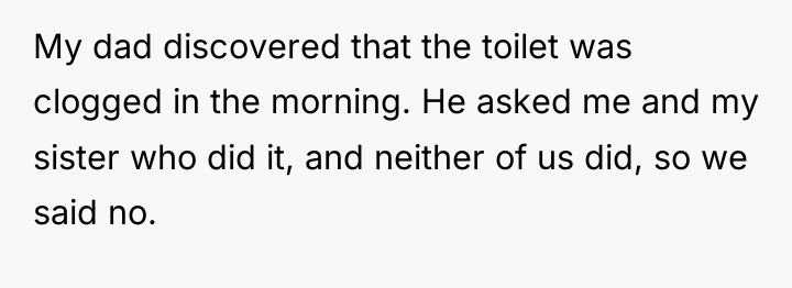 My dad discovered that the toilet was clogged in the...