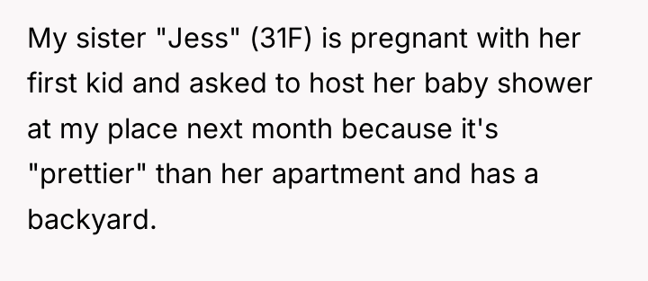 My sister "Jess" (31F) is pregnant with her first kid...