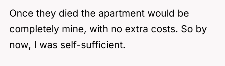 Once they died the apartment would be completely mine, with...