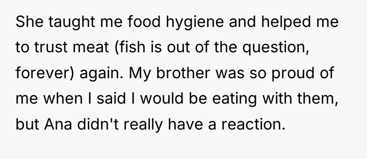 She taught me food hygiene and helped me to trust...