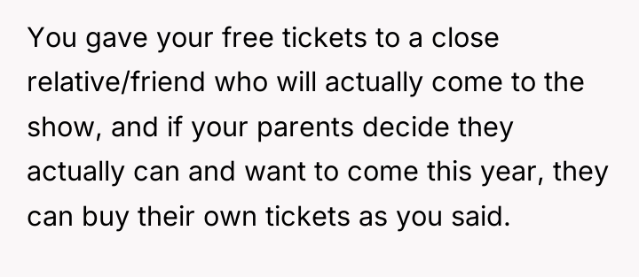 You gave your free tickets to a close relative/friend who...