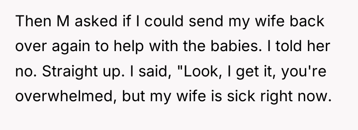 Then M asked if I could send my wife back...