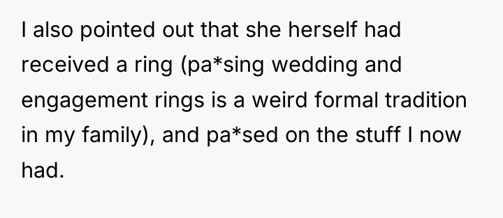 I also pointed out that she herself had received a...