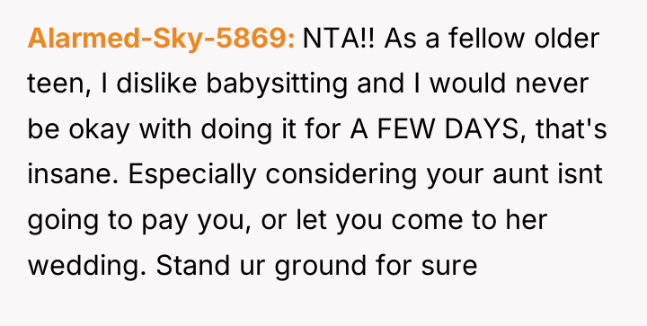 Alarmed-Sky-5869 NTA!! As a fellow older teen, I dislike babysitting...