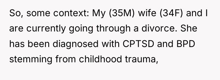 So, some context: My (35M) wife (34F) and I are...