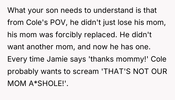What your son needs to understand is that from Cole's...