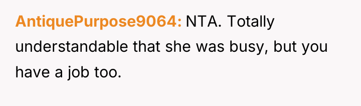 AntiquePurpose9064 NTA. Totally understandable that she was busy, but you...