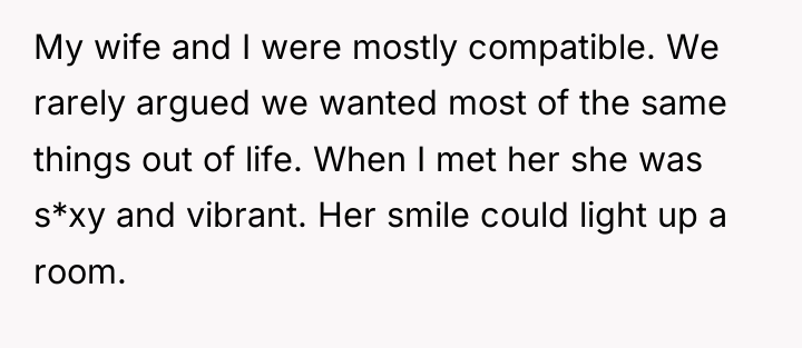 My wife and I were mostly compatible. We rarely argued...