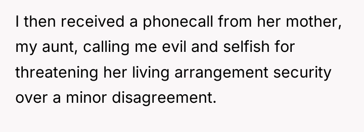 I then received a phonecall from her mother, my aunt,...