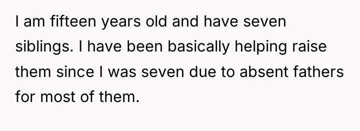 I am fifteen years old and have seven siblings. I...