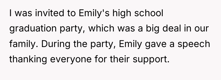 I was invited to Emily's high school graduation party, which...