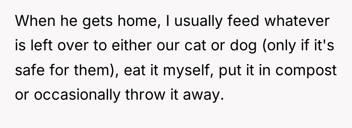 When he gets home, I usually feed whatever is left...