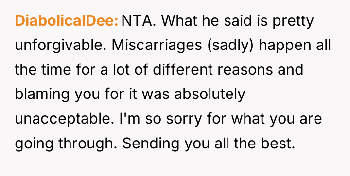 DiabolicalDee NTA. What he said is pretty unforgivable. Miscarriages (sadly)...