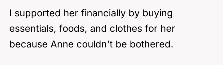 I supported her financially by buying essentials, foods, and clothes...
