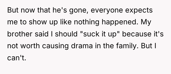 But now that he's gone, everyone expects me to show...