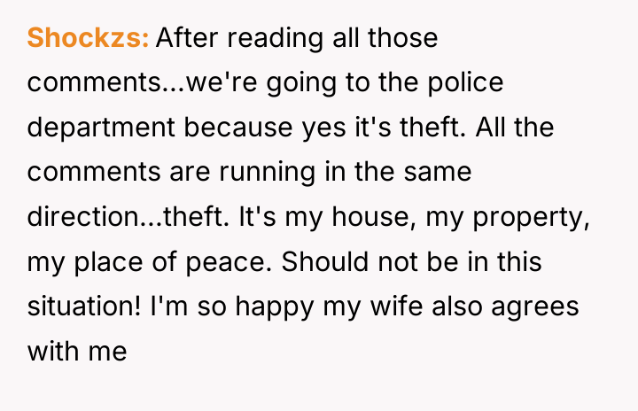 Shockzs After reading all those comments...we're going to the police...