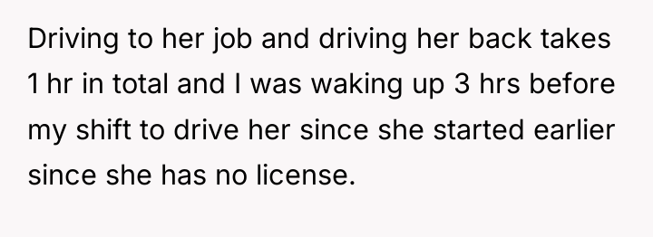 Driving to her job and driving her back takes 1...