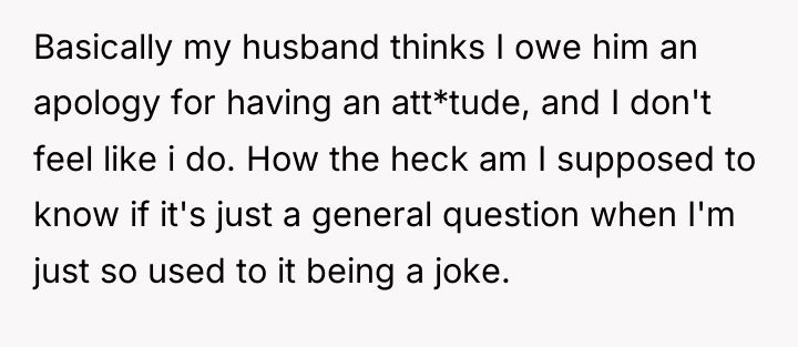 Basically my husband thinks I owe him an apology for...