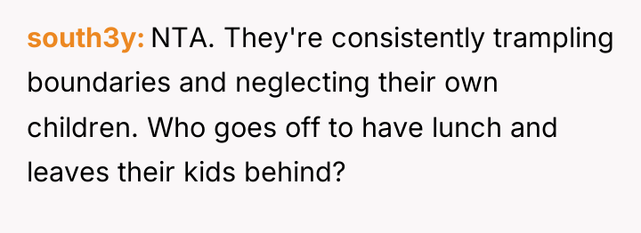 south3y NTA. They're consistently trampling boundaries and neglecting their own...