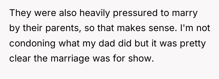 They were also heavily pressured to marry by their parents,...
